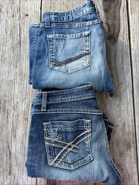 BKE Women's Boot cut Jeans in Light and Medium Blue Washes Bundle 2 pairs